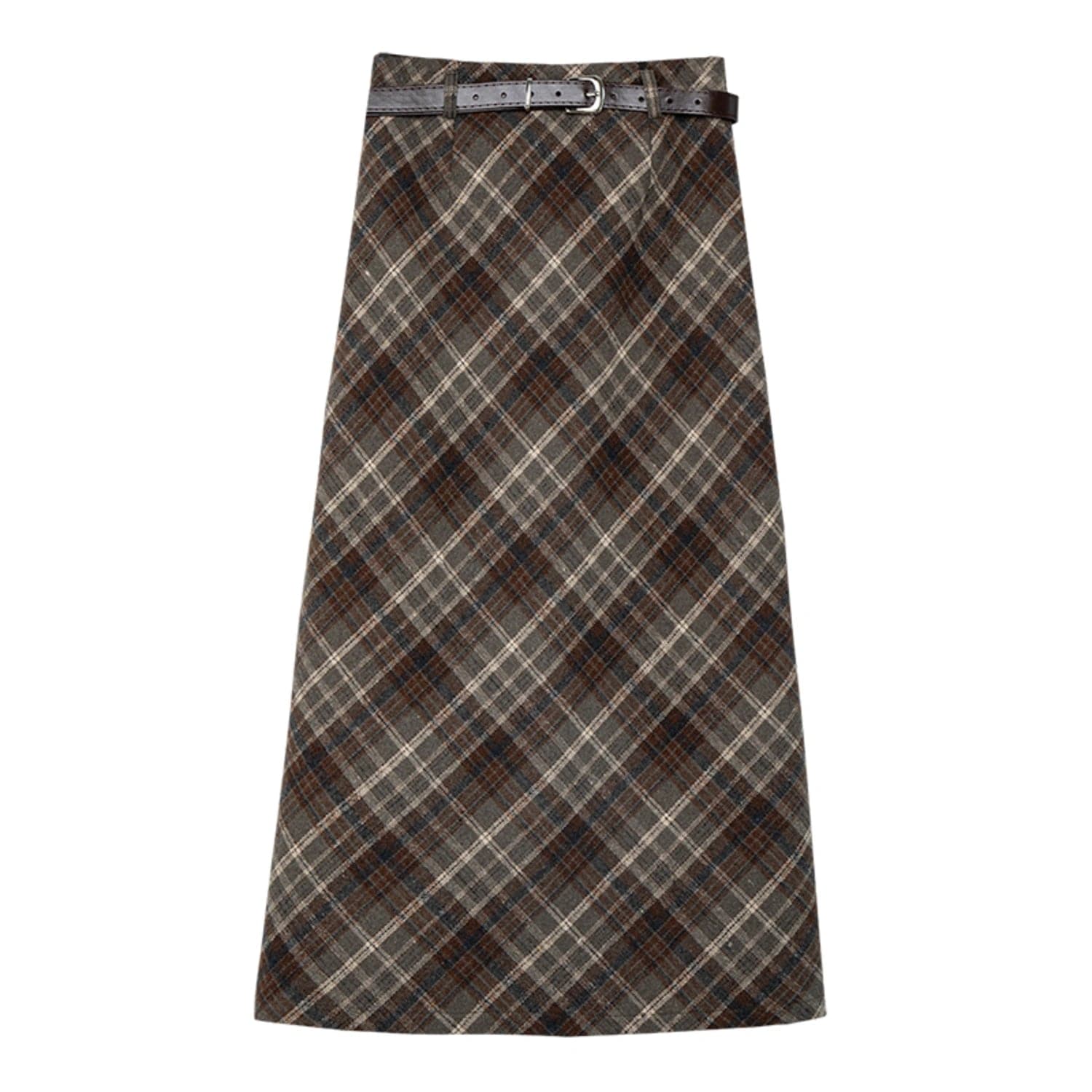 Skirt Midi Plaid Klasik dengan Pinggang Berikat