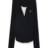 Layered Look Henley Top with Long Sleeves and Button Detail
