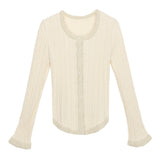 Ribbed Cardigan with Contrast Trim and Button Closure