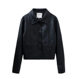 Chic Leather Shirt Jacket with Patch Pockets