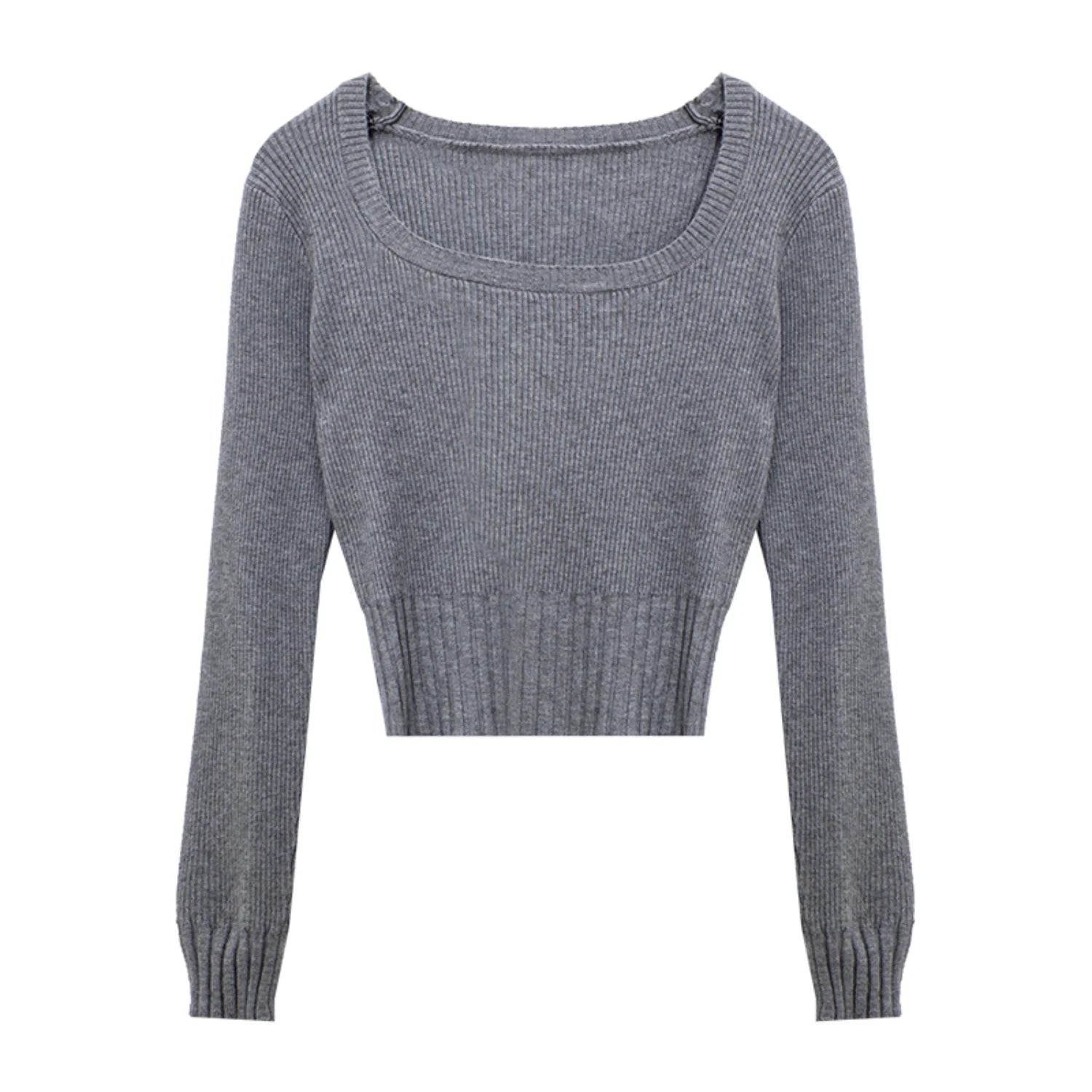 Fitted Round Neck Long Sleeve Knit Top