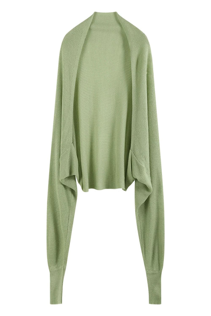 Draped Open-Front Knit Shrug with Extended Sleeves