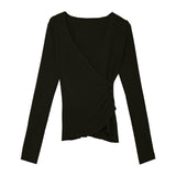 Chic Crossover Ribbed Top with Side Button Detailing