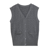 Classic Cable Knit Sleeveless Cardigan Vest with Front Pockets
