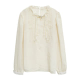 Women's Embroidered Blouse with Drawstring Neckline