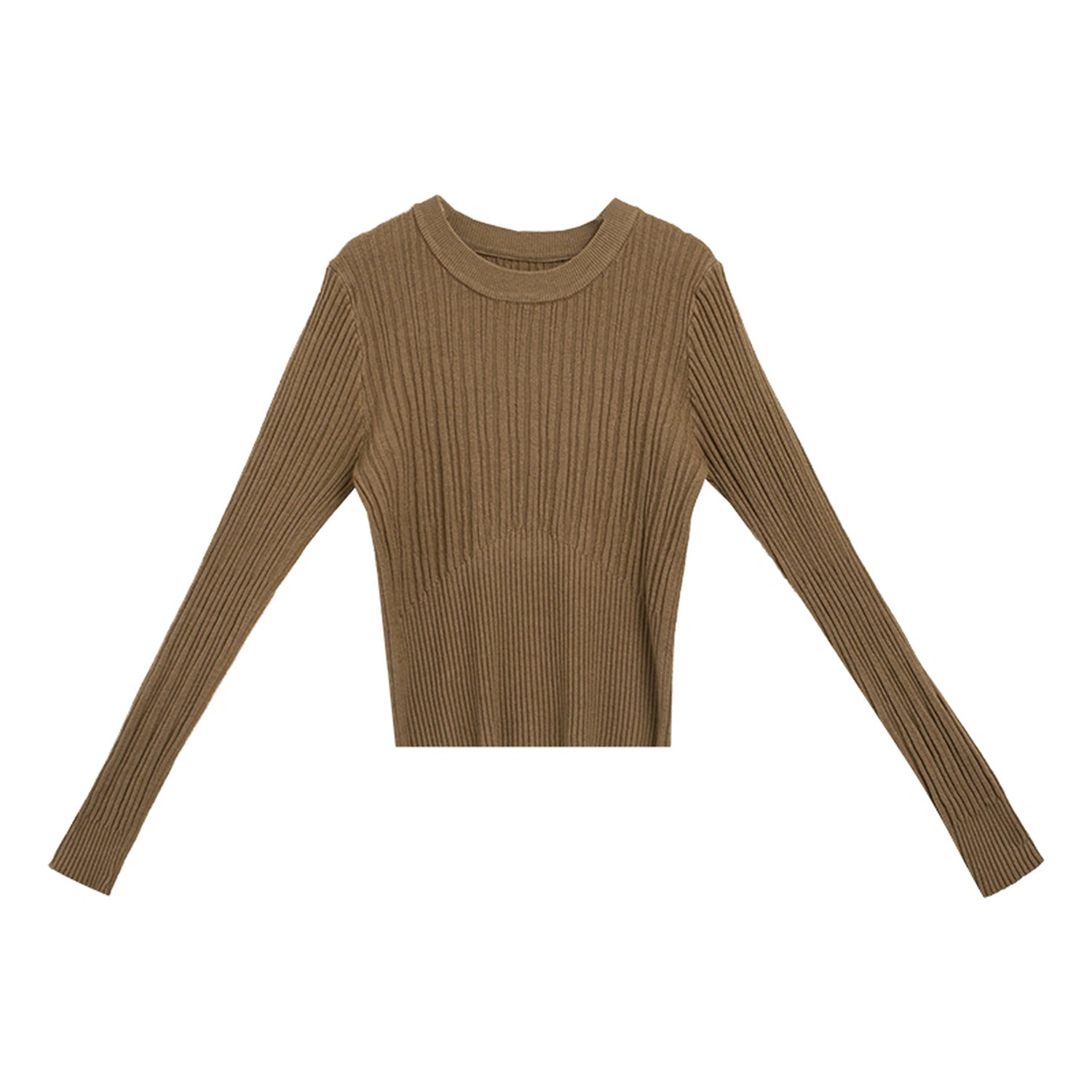 Sweater Knit Berusuk Potong dengan Lengan Panjang