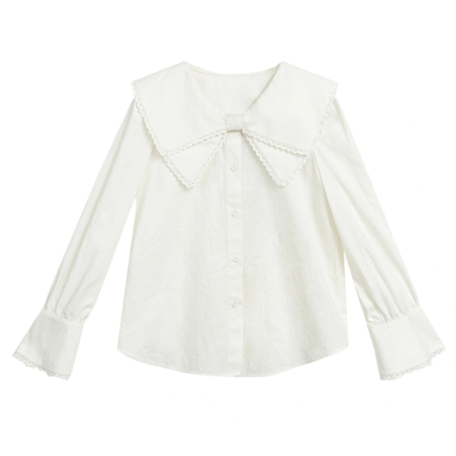 Vintage-Inspired Blouse with Scalloped Collar and Cuff Detail