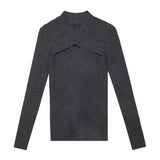 Asymmetrical Collar Knit Sweater with Cross-Body Detail