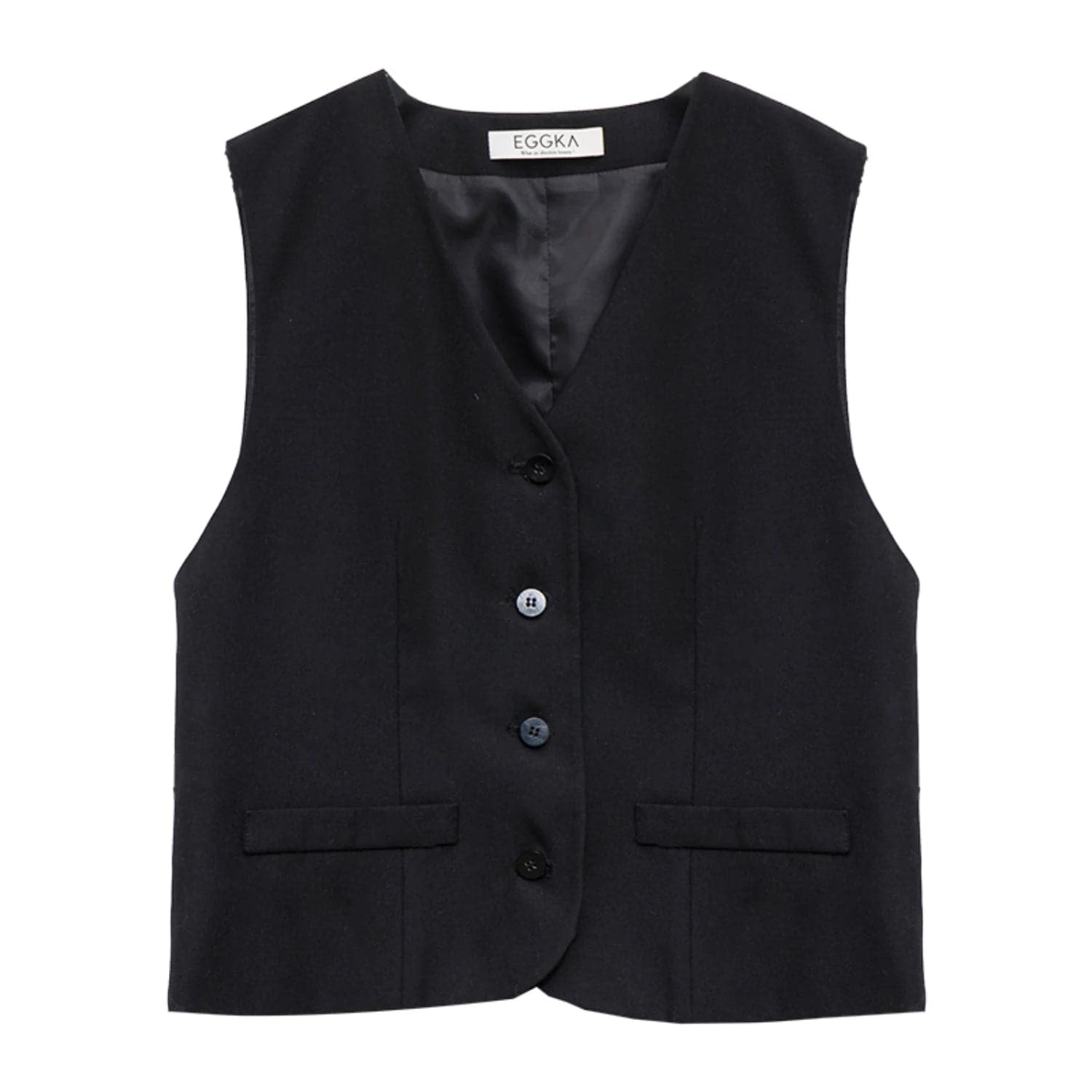 Black V-neck Single Breasted Vest