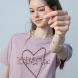 Women's Pink Graphic Cropped T-Shirt - Heart Print