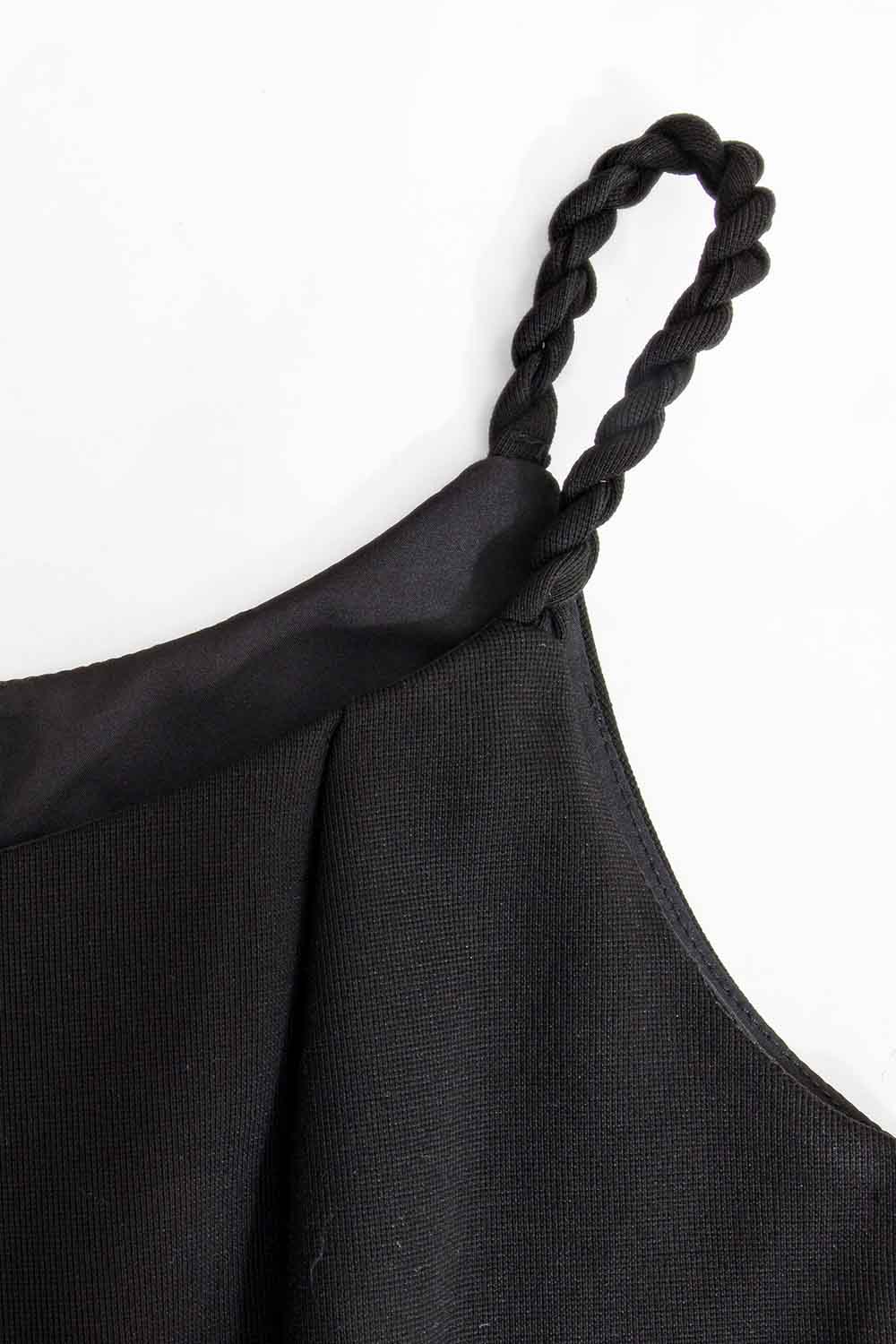Sleek Black A-Line Dress with Braided Straps - Versatile Evening Wear