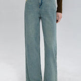 Chic High-Waisted Wide-Leg Denim Jeans with Vintage Wash