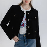 Women's Chic Bouclé Jacket with Round Neck and Fringe Detail