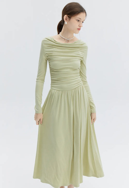 Women's Long-Sleeve Ruched Top Flowy Maxi Dress
