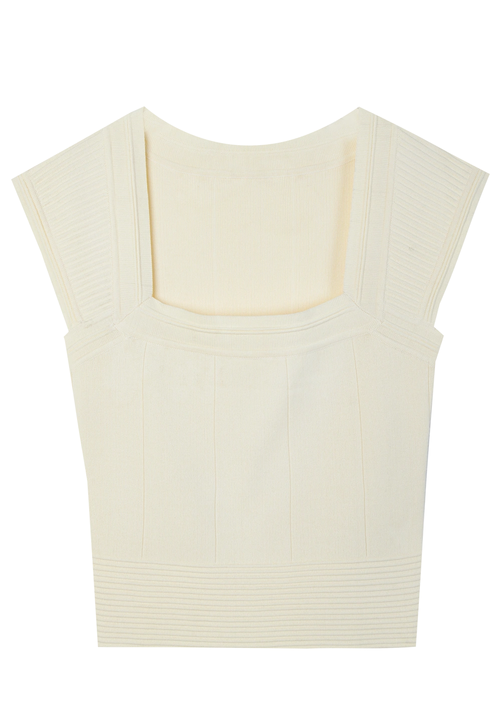 Women's Sleeveless Knit Top in Soft Yellow with Structured Design - Contemporary and Stylish