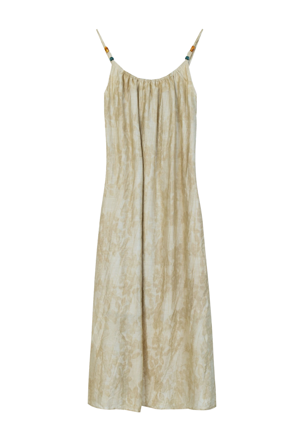 Pakaian Maxi Linen Beige dengan Tali Batu Permata Boleh Laras - Gaya Bohemia yang Elegan