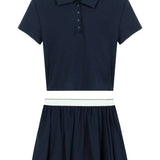 Women's Two-Piece Set: Polo Crop Top and Pleated Skirt