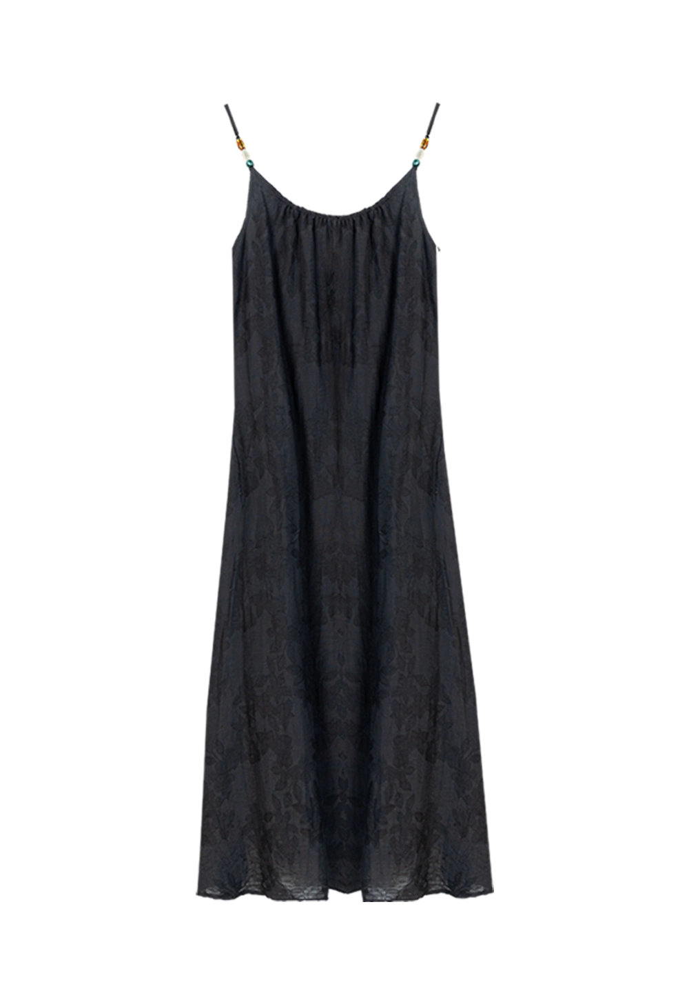 Beige Linen Maxi Dress with Adjustable Gemstone Straps - Elegant Bohemian Style