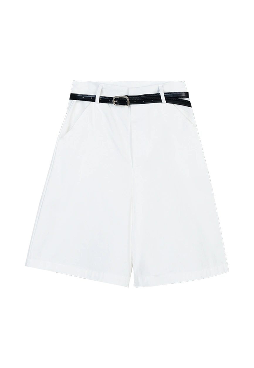 Women's High-Waisted Pleated Shorts with Belt