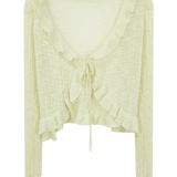 Áo sơ mi nữ dài tay có họa tiết với đường viền cổ xếp nếp và chi tiết cà vạt