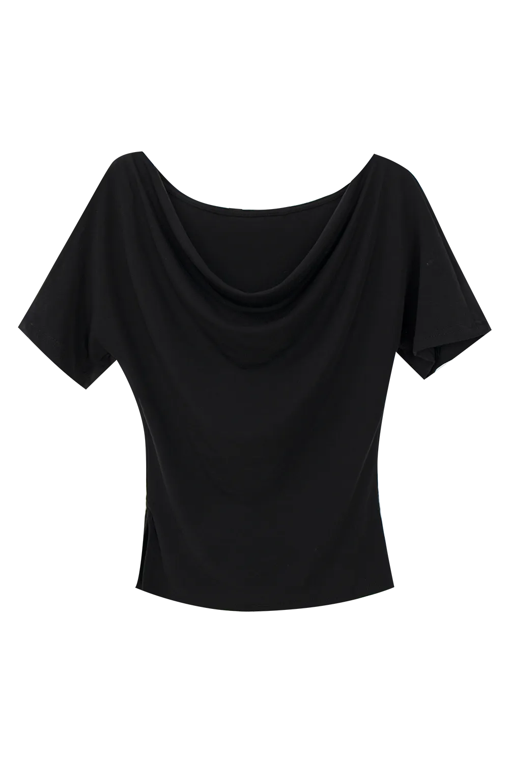 Cowl Neck Draped Jersey Tee, Short Sleeve, Relaxed Fit