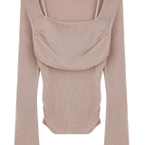 Elegant Square Neckline Long-Sleeve Knit Top