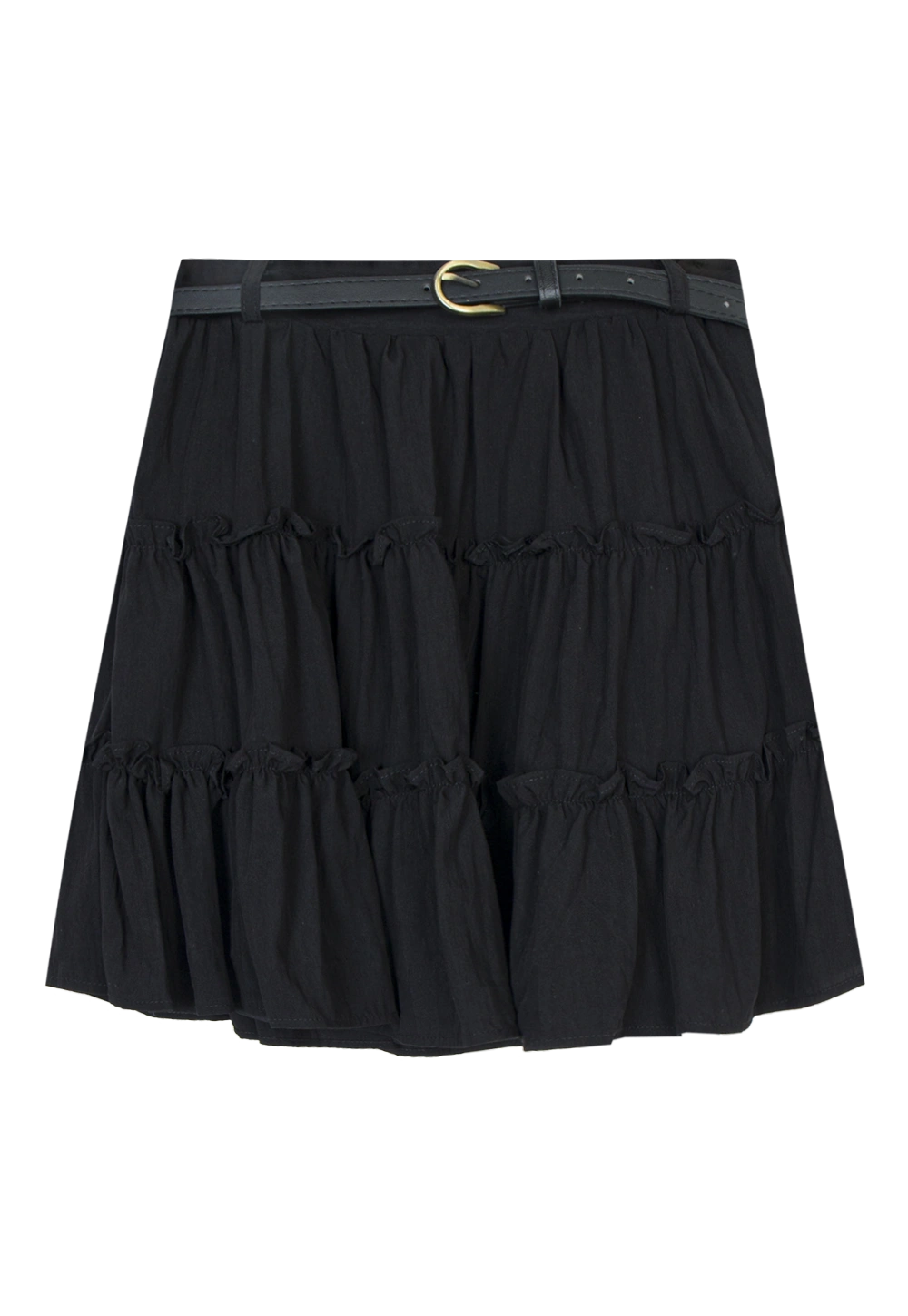 Elegant Bliss: Skirt Mini Berlapis Bergelung dengan Tali Pinggang Ramping