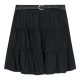 Elegant Bliss: Ruffled Layered Mini Skirt with Slim Belt