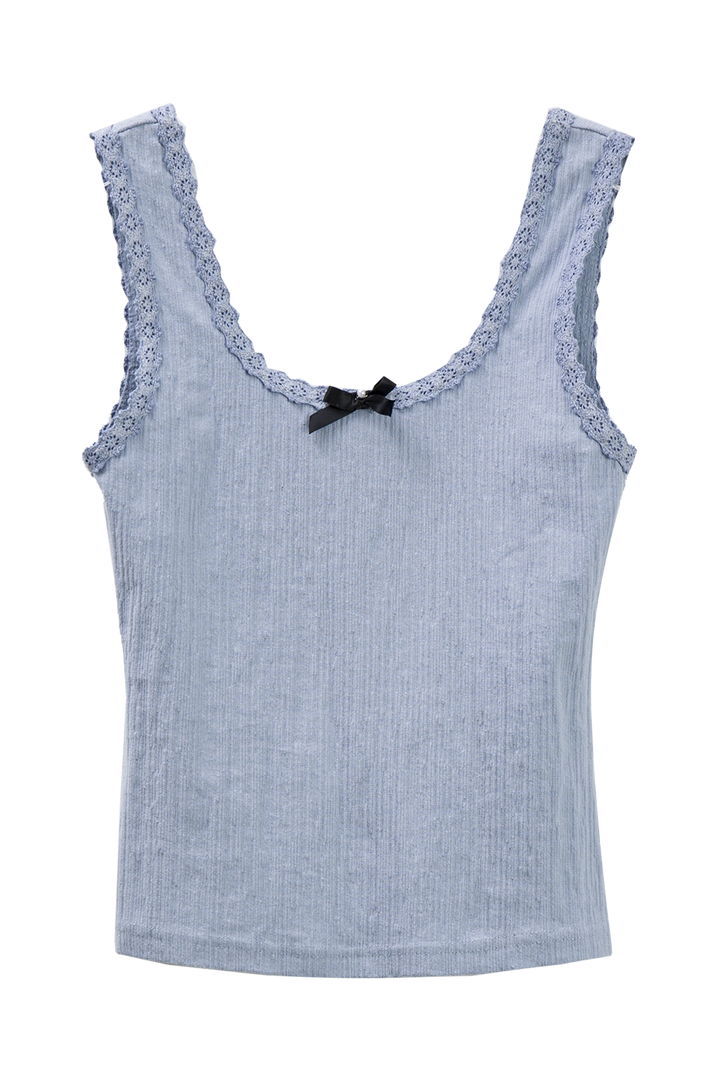 Women's Lace Trim Bow Detail Sleeveless Top