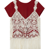 Lace Overlay Crochet Bodice T-Shirt