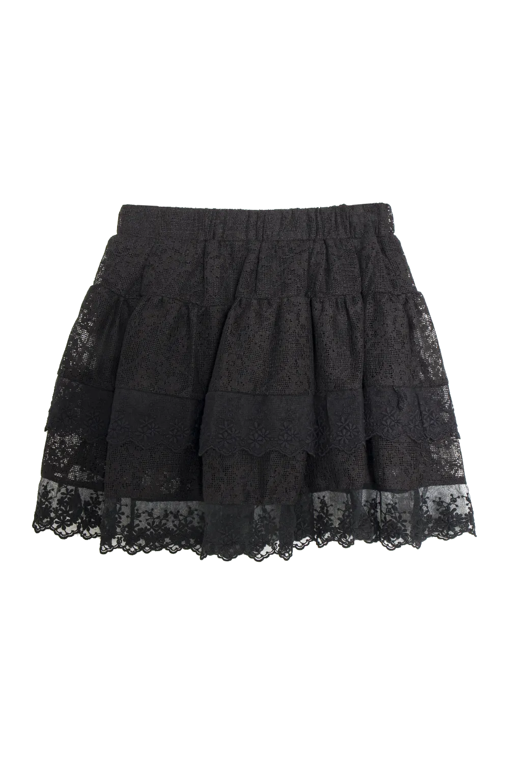 Skirt Mini Berperingkat Renda Wanita