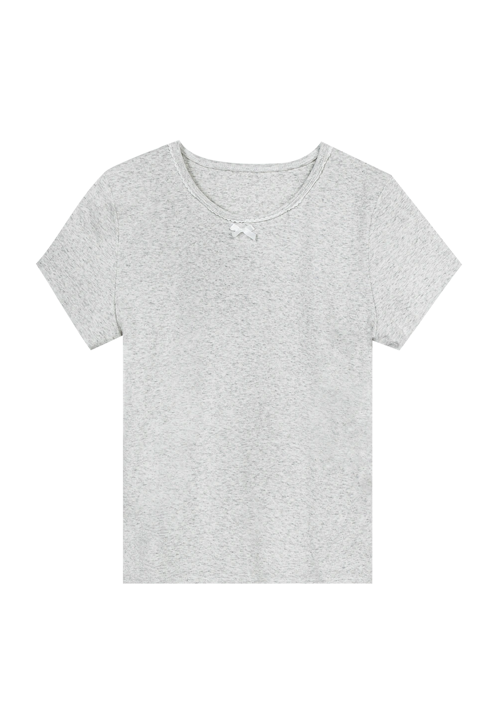 T-Shirt dengan Kolar Lace dan Butiran Tunduk