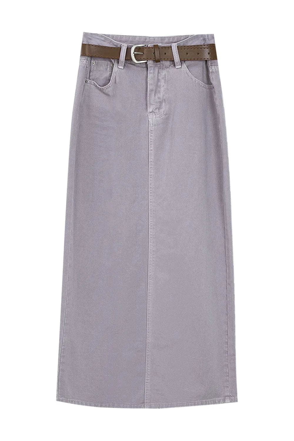 Skirt Midi A-Line Beige dengan Tali Pinggang