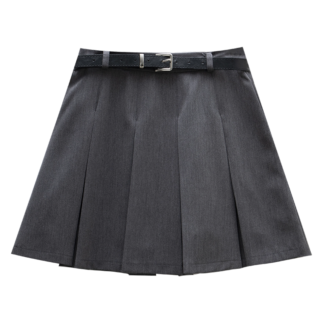 A Chic Short Pleated Skirt Featuring Cinched Belt Detail