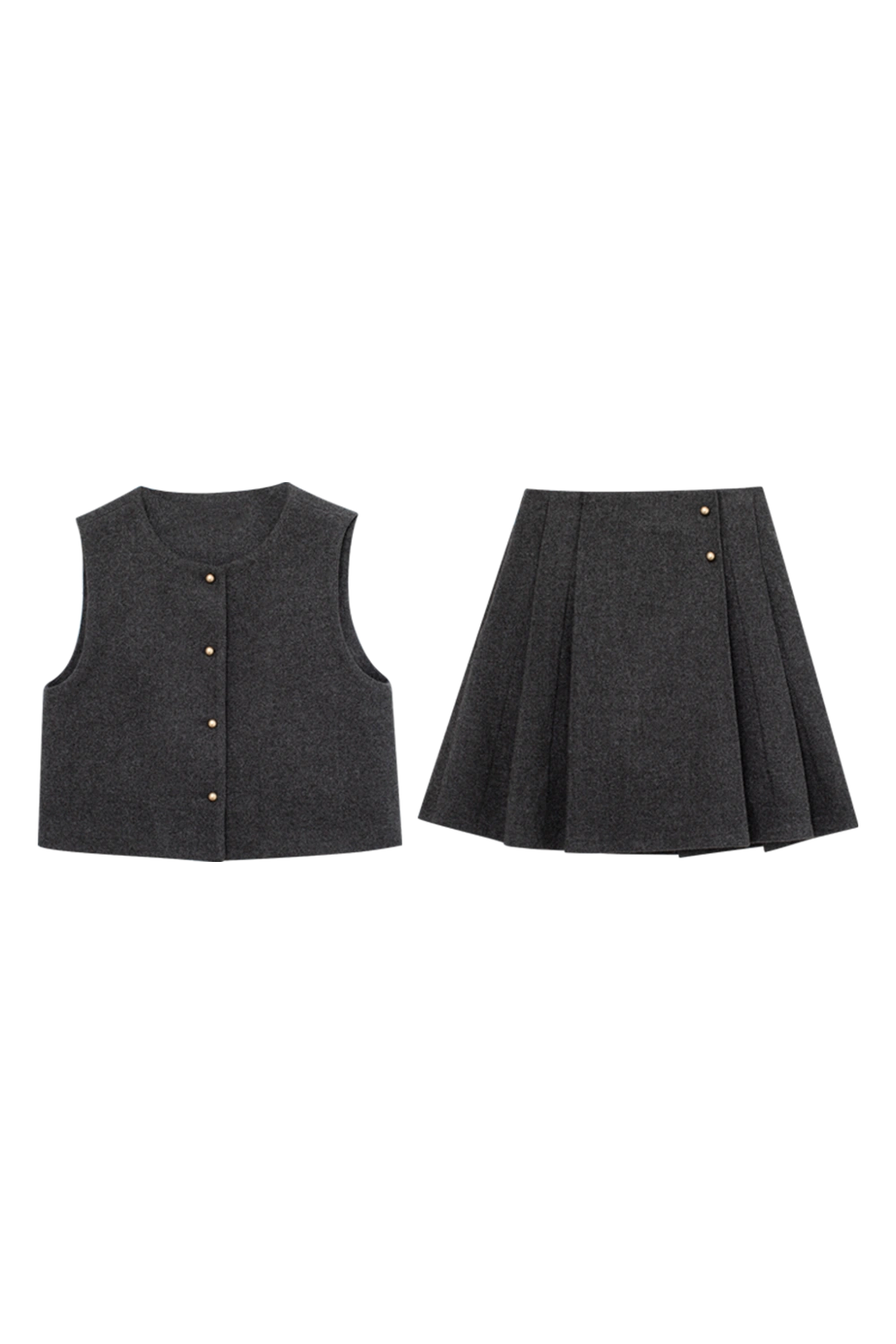 Women's Wool Blend Two-Piece Set: Sleeveless Vest and Pleated Skirt