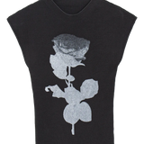 Áo dệt kim tay ngắn in hình thực vật dành cho nữ