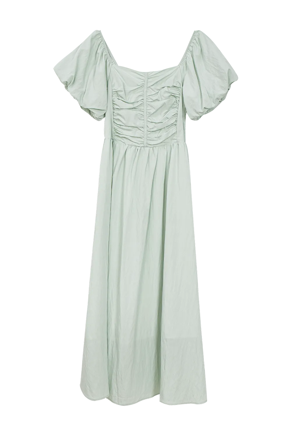Gaun Midi Leher Persegi Romantik dengan Korset dan Lengan Kembung
