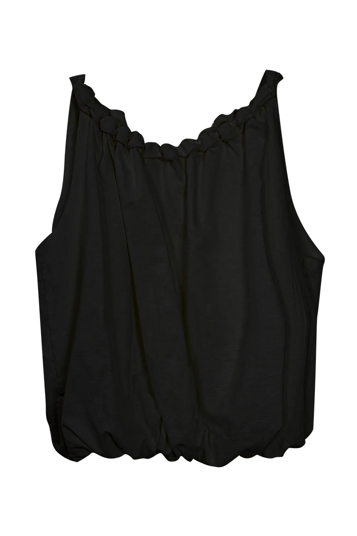 Women's Sleeveless Top with Ruffled Neckline and Bow Accent