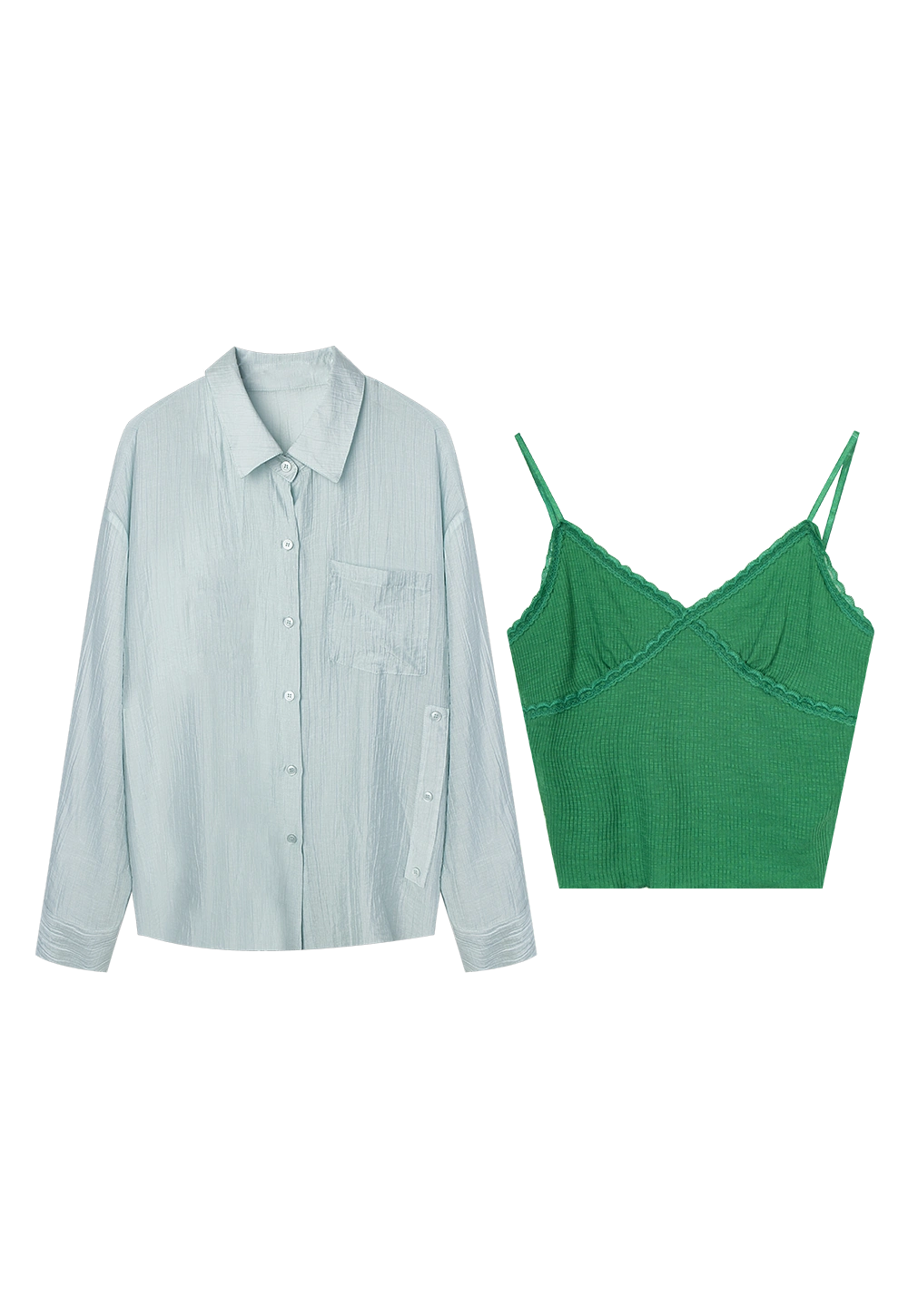 Women's Two-Piece Set: Elegant Button-Up Shirt and Camisole Top Combo