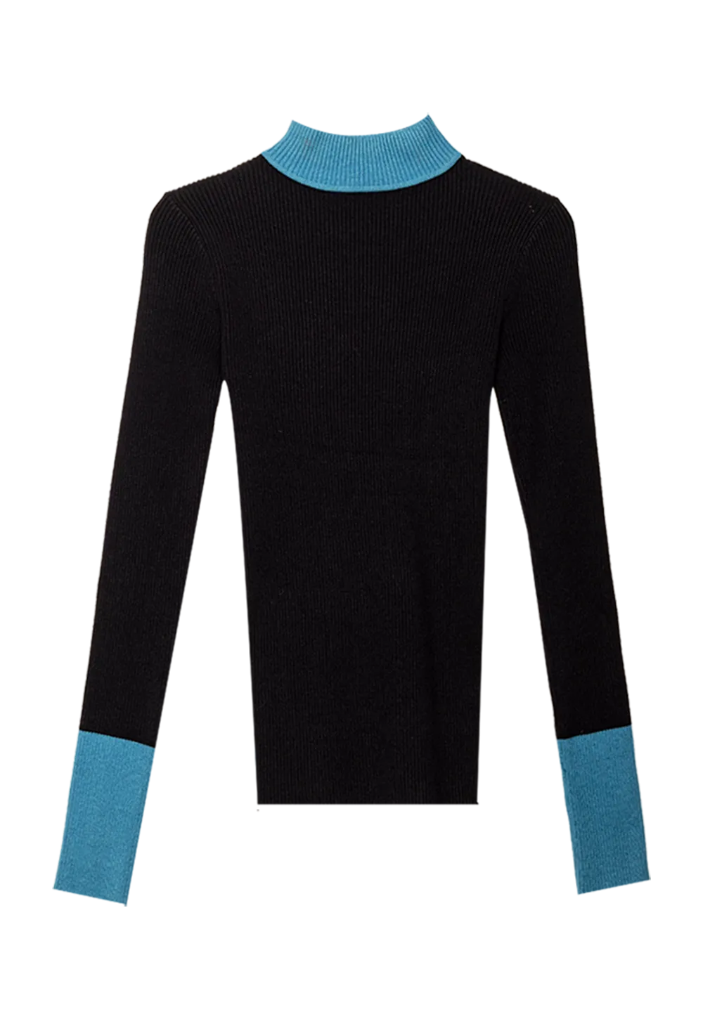 Sweater Leher Olok-olok Cuff Kontras Wanita - Pullover Berkait Selesa