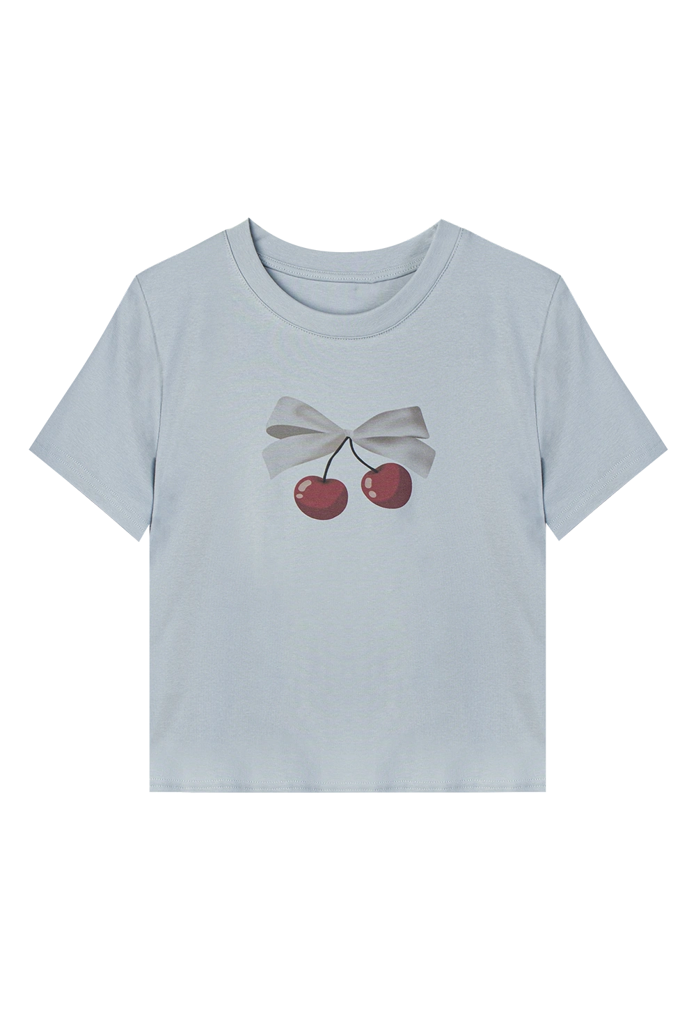 T-Shirt Cetakan Cherry Bow Comel untuk Hari Musim Panas Kasual