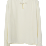 Elegant Long-Sleeve Blouse with Decorative Neckline Detail