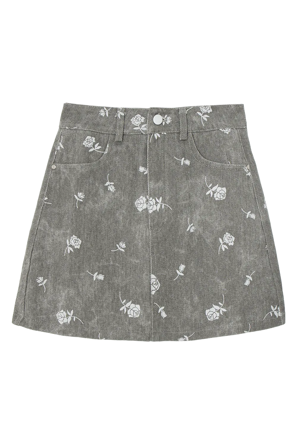 Skirt Denim A-Line Pertengahan Peha Wanita dengan Cetakan Bunga