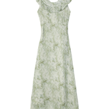 Váy midi cổ chữ V in hoa sang trọng với tay áo xếp nếp