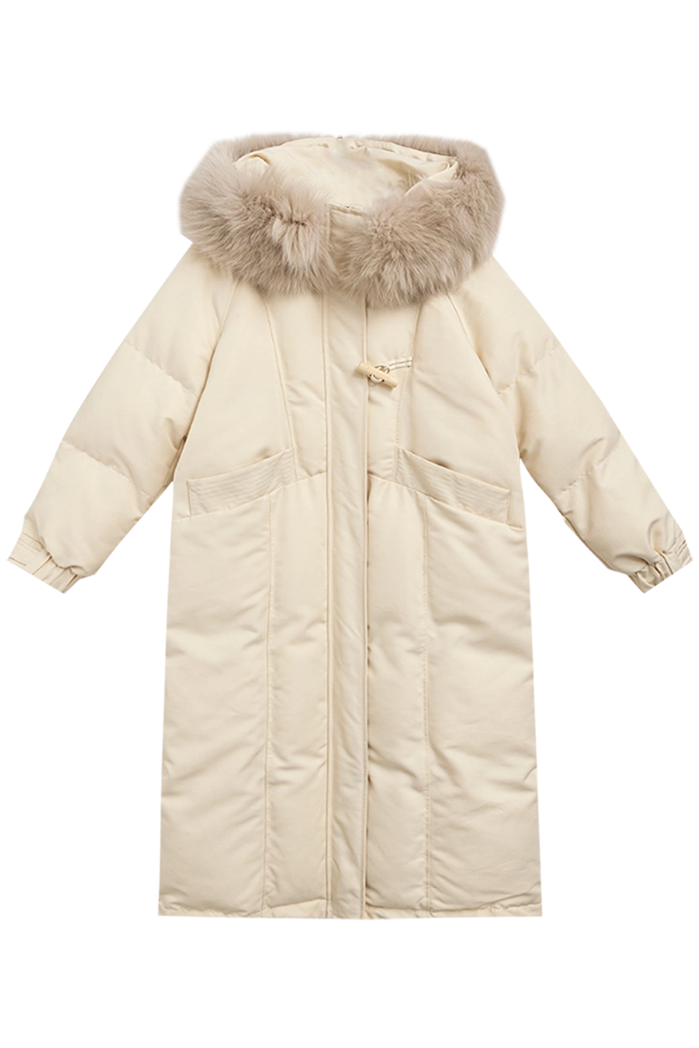 Women's Long Down Coat with Faux Fur Hood - Winter Puffer Jacket