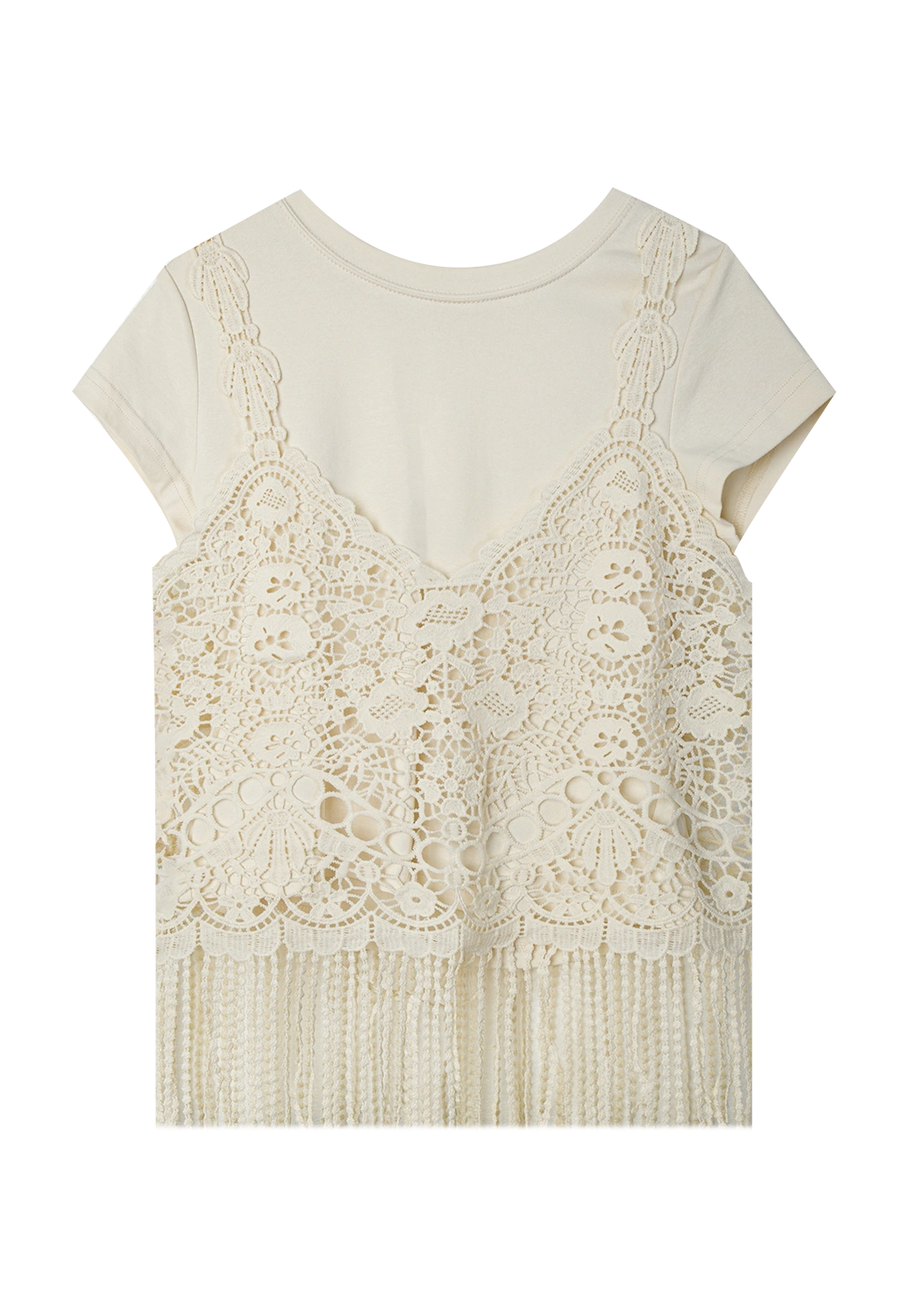 Lace Overlay Crochet Bodice T-Shirt