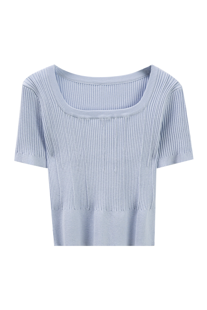 Women's Square Neck Short-Sleeve Fitted Knit Top