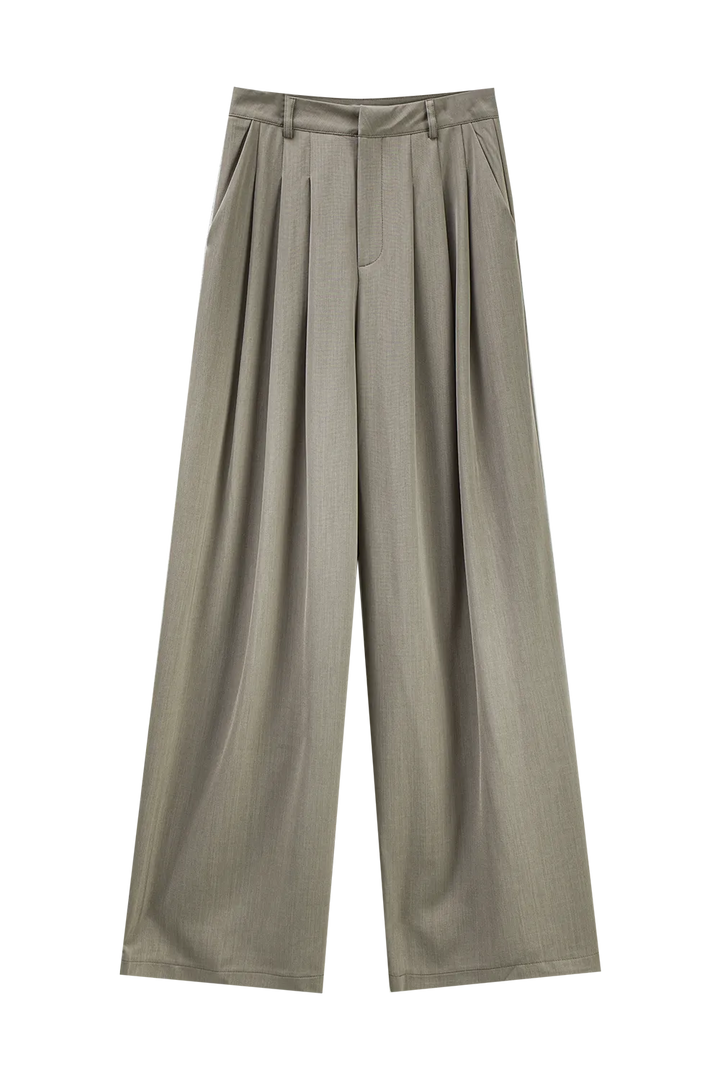 Pleated Wide-Leg Trousers with Waistband