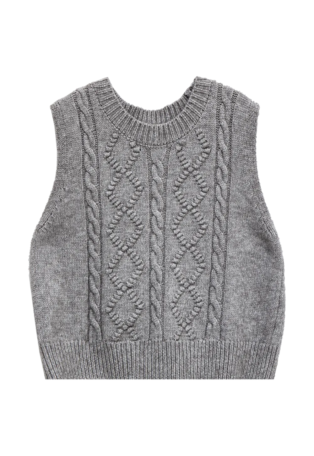 Rompi Sweater Tanpa Lengan Berkait Kabel Wanita dengan Trim Berusuk