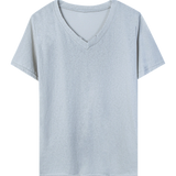 Women's Casual V-Neck T-Shirt in Soft Beige - Comfort Fit with Short Sleeves